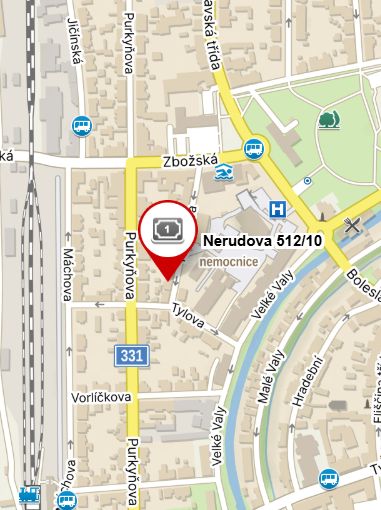 Mapa, Kancelář Nerudova 512/20, Nymburk