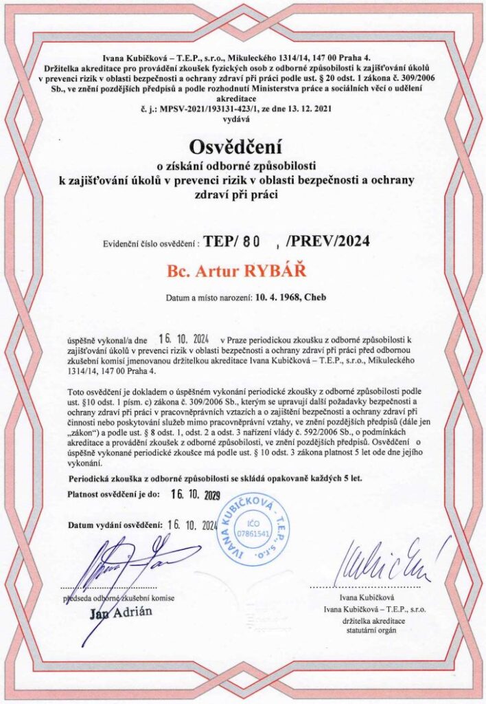 Osvědčení OZO TEP-80, PROV/2024